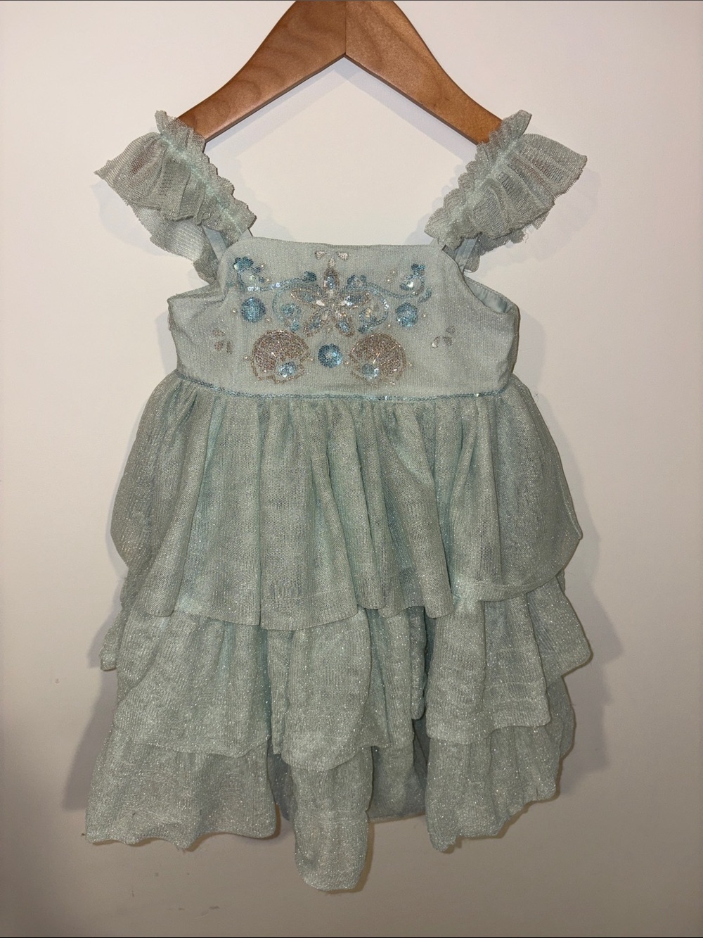 Rachel Zoe Seafoam Green Tiered Tulle Dress with Embellished Bodice